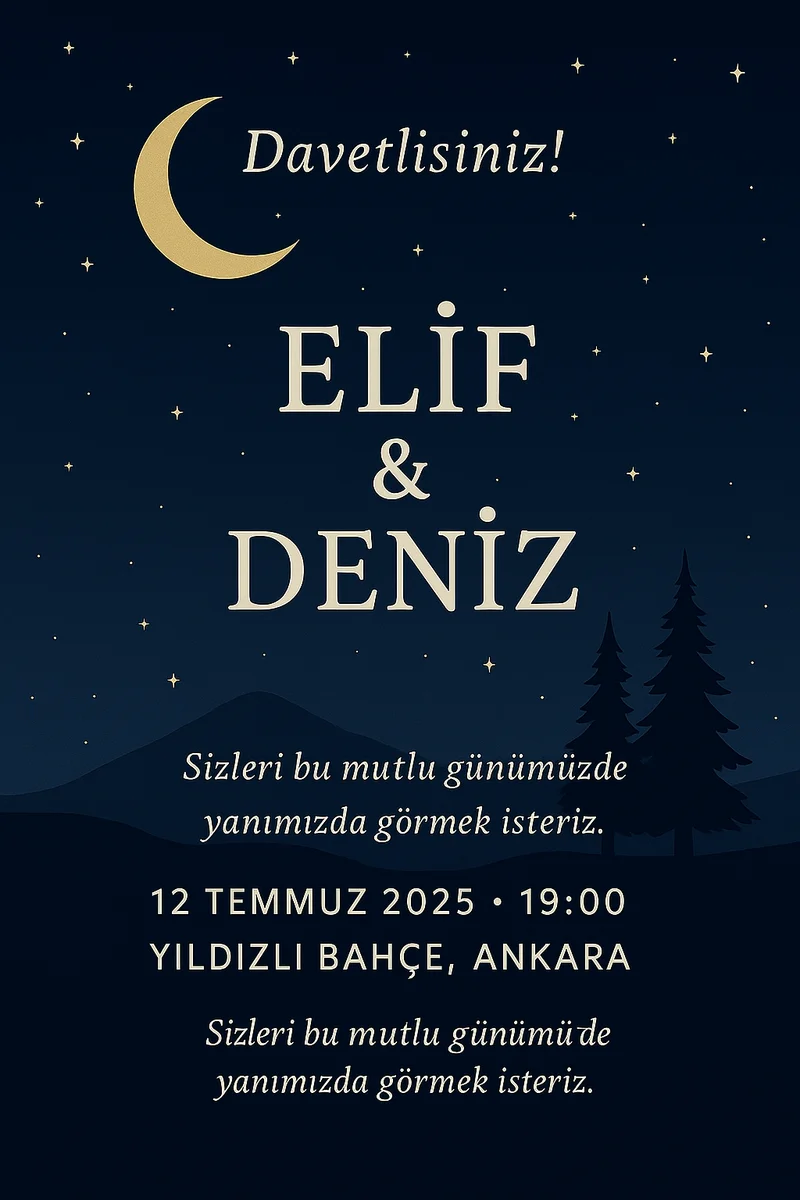Gece Manzaralı Düğün Davetiyesi