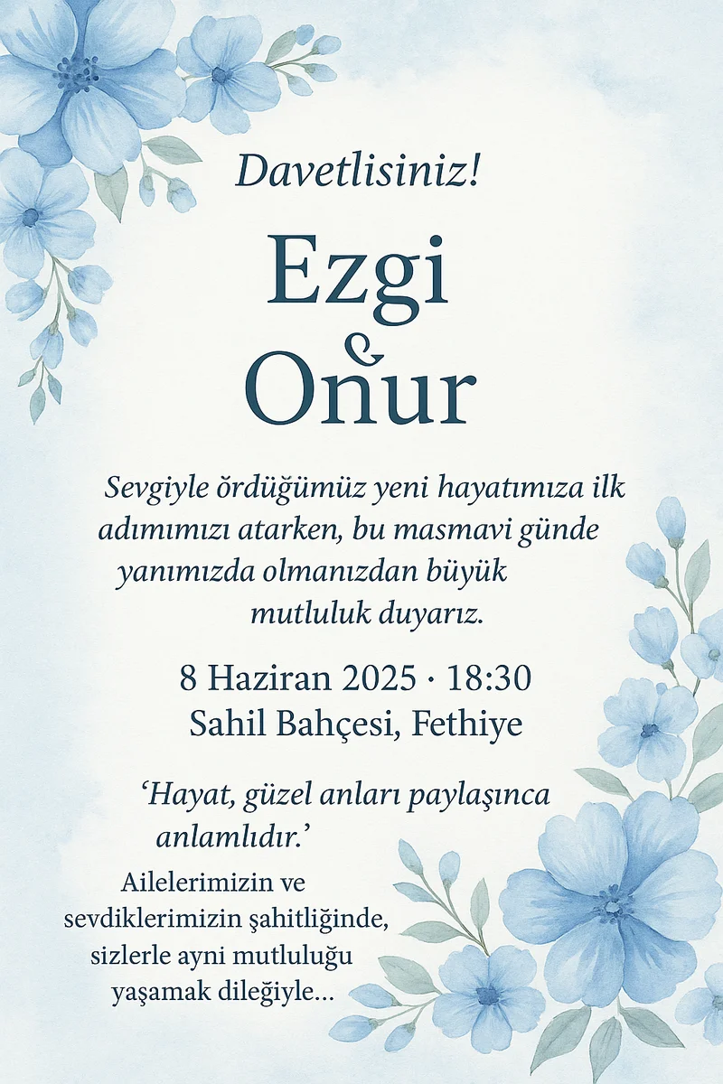 Pastel Renkli Düğün Davetiyesi