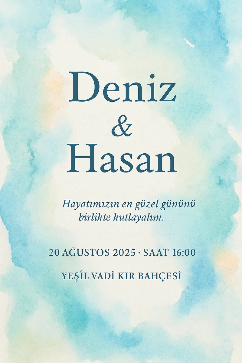 Su Renkli Düğün Davetiyesi