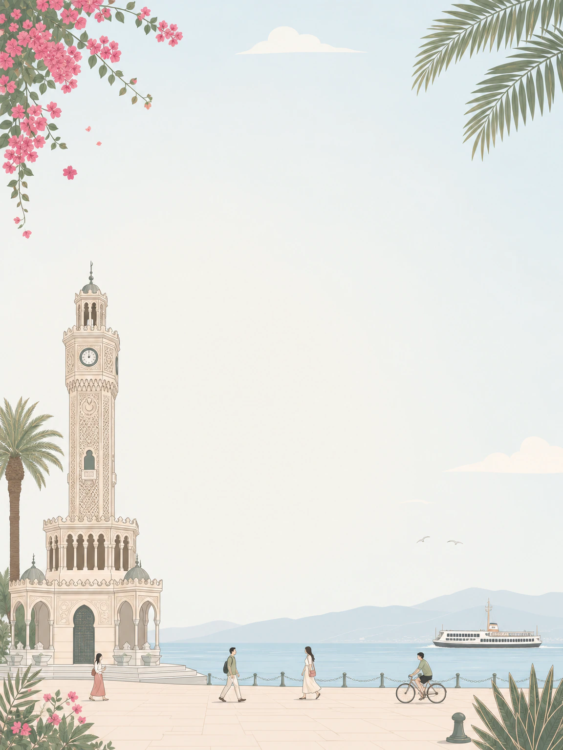 Konak Saat Kulesi ve İzmir vapuru detaylı davetiye arka planı