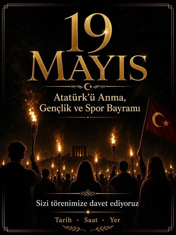 19 Mayıs fener alayı gece temalı davetiye örneği
