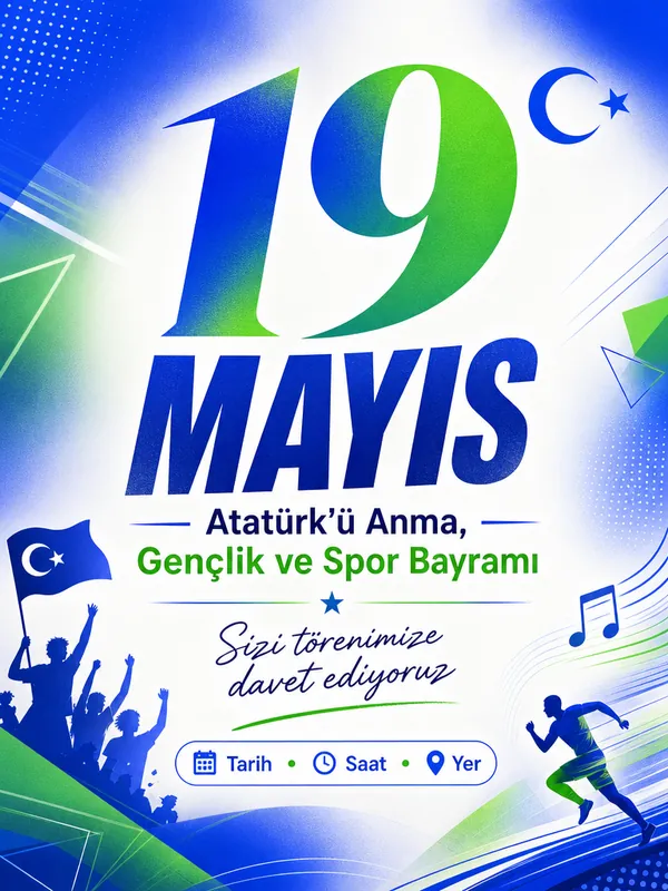19 Mayıs gençlik temalı modern davetiye örneği