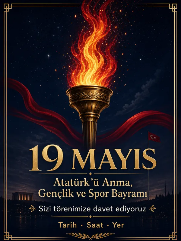 19 Mayıs meşale ve ateş temalı davetiye örneği