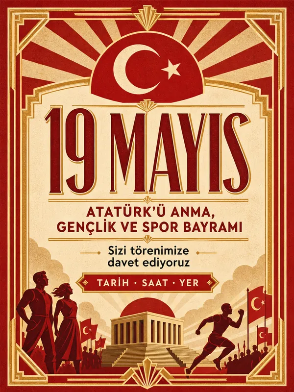 19 Mayıs retro poster Atatürk dönemi temalı davetiye örneği