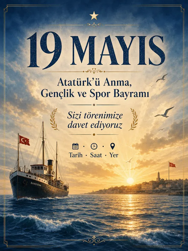19 Mayıs Samsun ve deniz temalı davetiye örneği