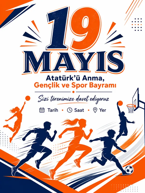19 Mayıs spor ve atletizm temalı davetiye örneği