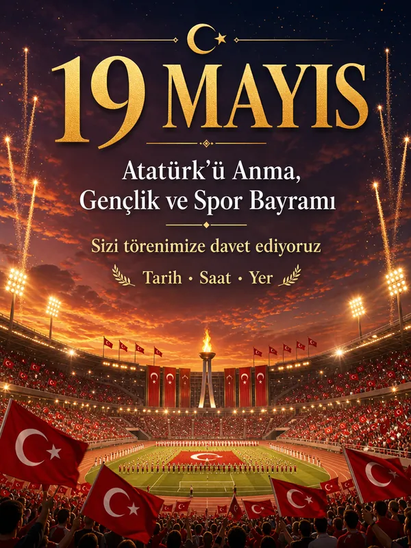 19 Mayıs stadyum ve tribün temalı davetiye örneği