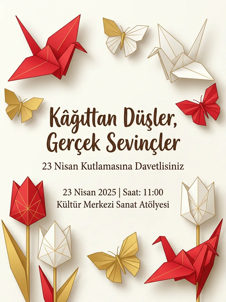 23 Nisan origami kağıt sanatı temalı davetiye örneği