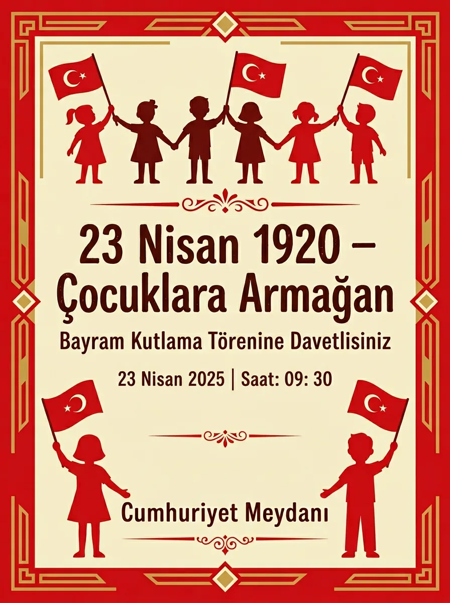 23 Nisan retro Türk posteri temalı davetiye örneği