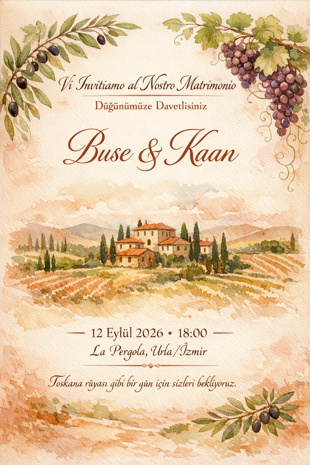 İtalyan villa temalı düğün davetiyesi