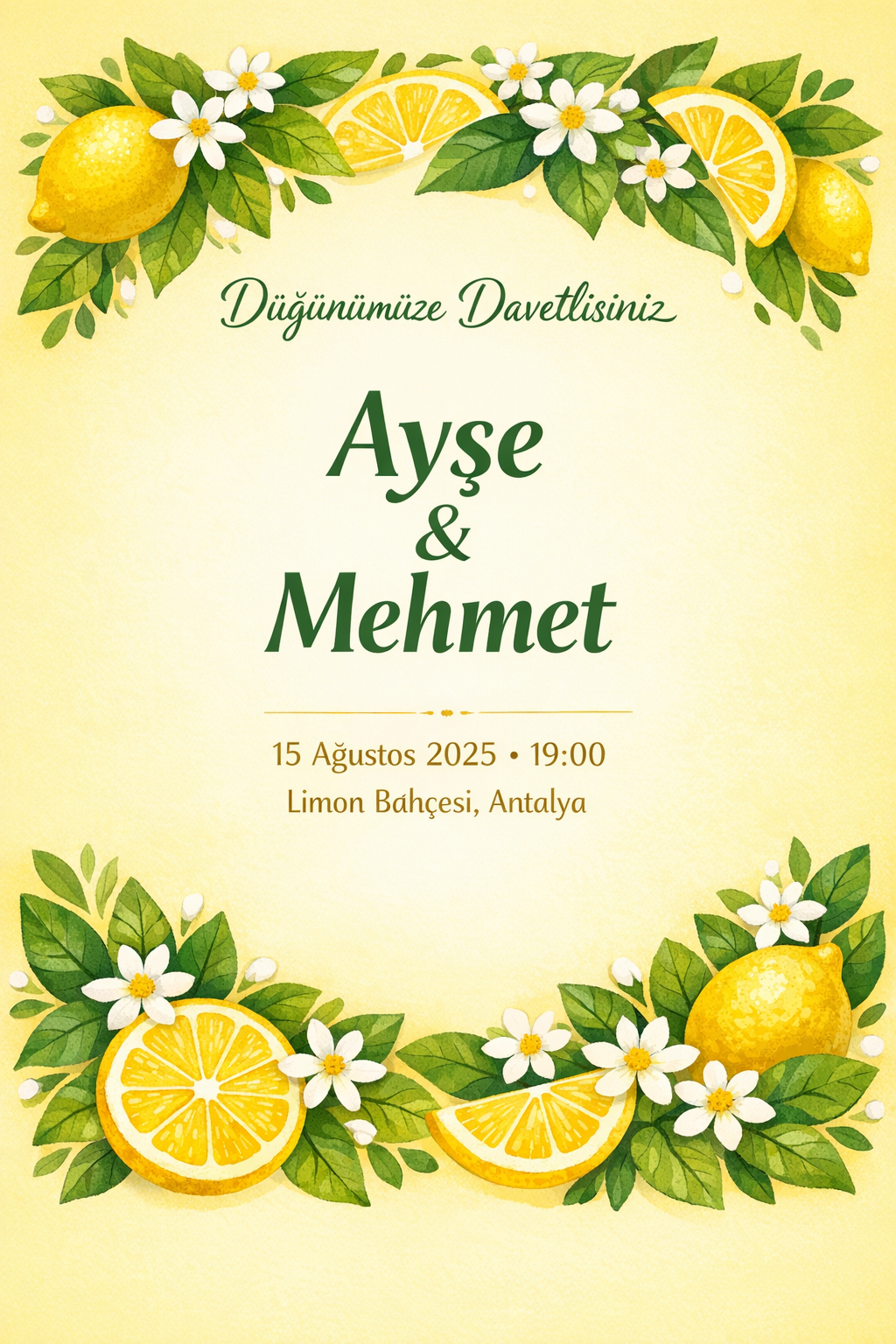 Kraft zarfta limon temalı düğün davetiyesi