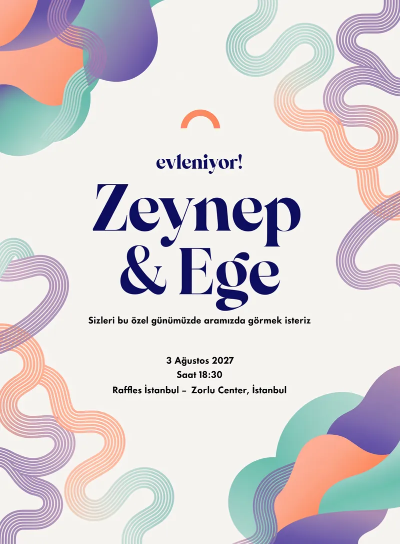 Pastel gradyan bloblu trend düğün davetiyesi