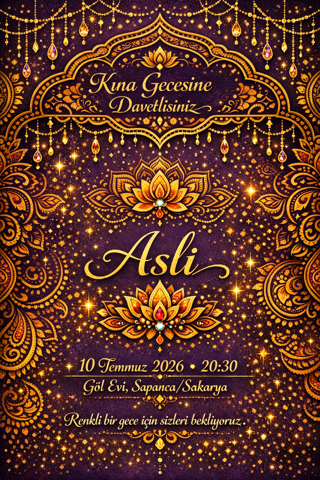 Hint kınası desenli egzotik kına davetiyesi