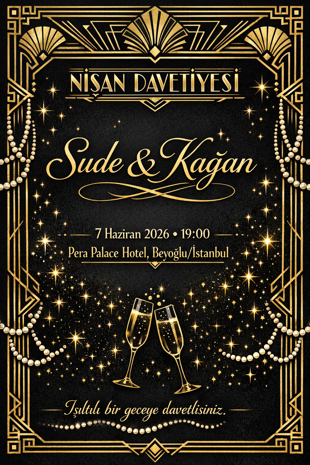 Art deco Gatsby tarzı nişan davetiyesi