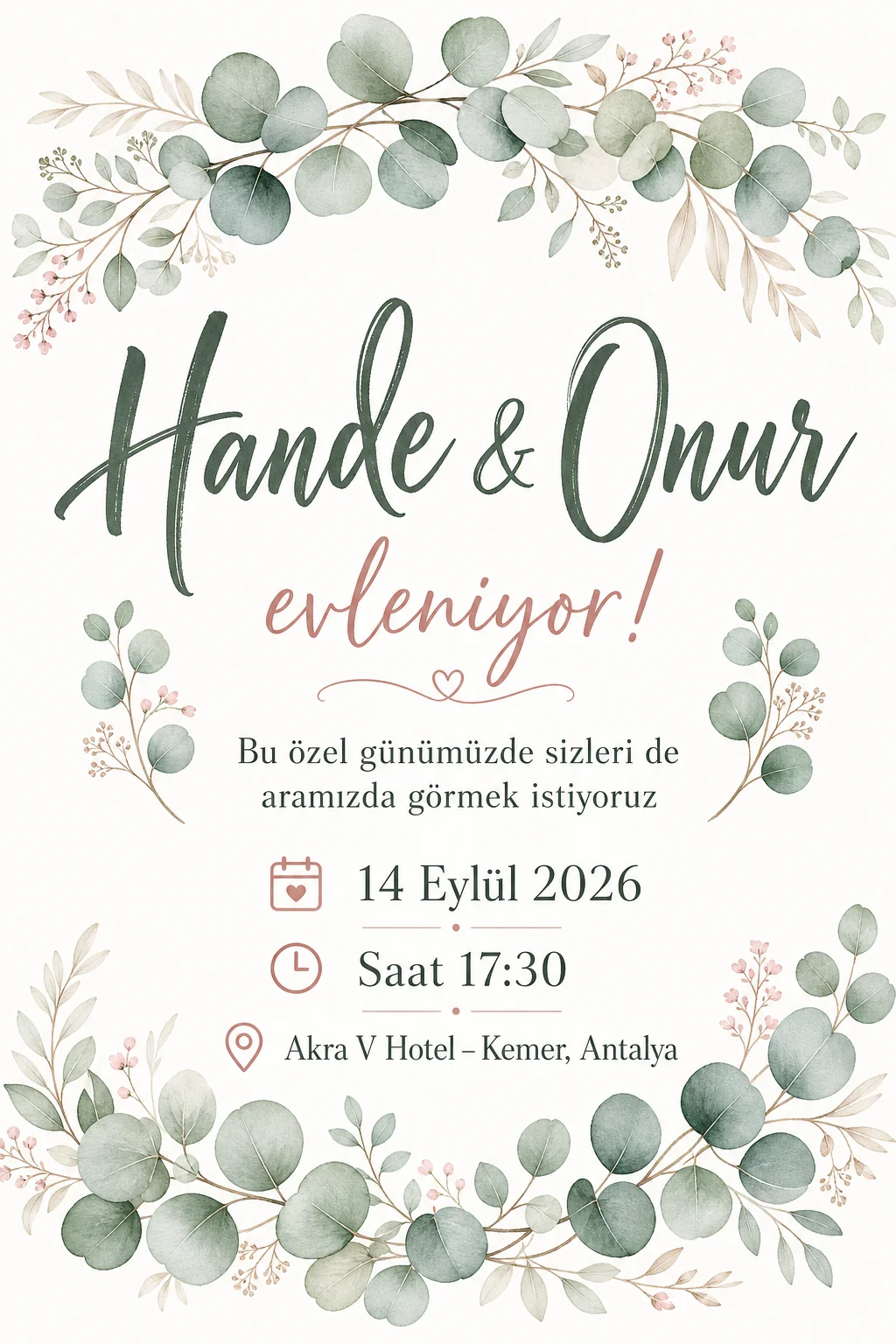 Standart kalitesinde örnek davetiye
